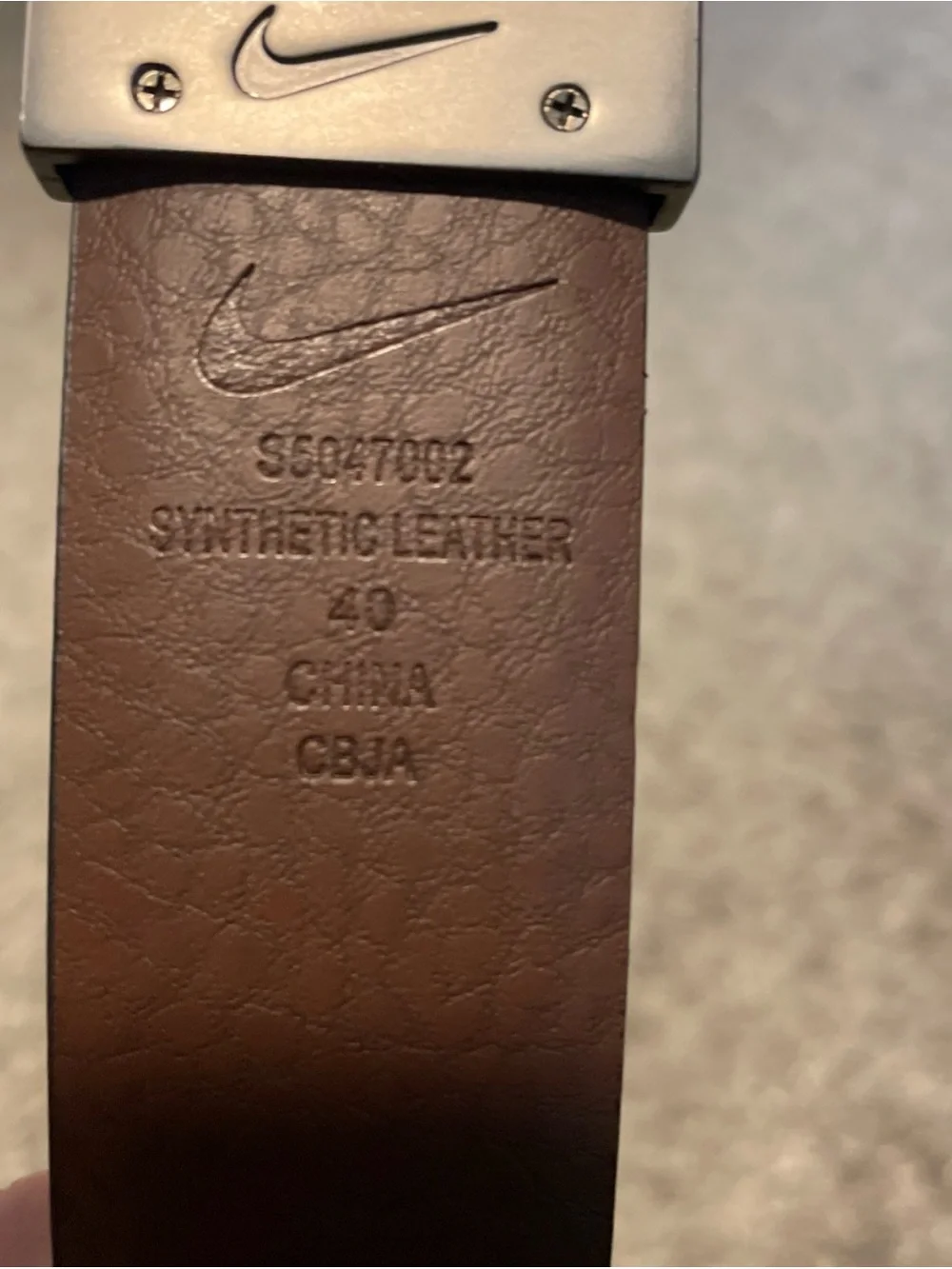 Nike Brown and Black Synthetic Leather Belt with Silver Buckle